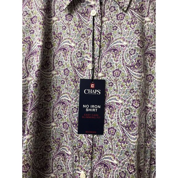 NWT Ralph Lauren Chaps No Iron Floral Button-Up Shirt Size 2x Contrast Cuffs - Picture 2 of 6